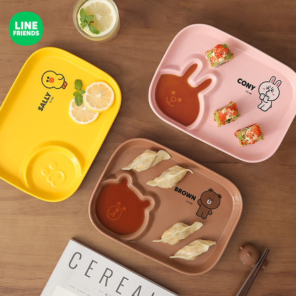 LINE FRIENDS - 陶瓷子母盤 帶醬碟 (適用於薯條 壽司 餃子 蝦) Ceramic Plate with Sauce Plate (Suitable for Fries, Sushi, Dumpling, Shrimp) <LINE_0028>