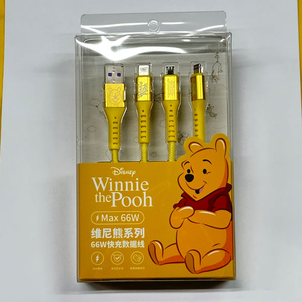 [Disney] 小熊維尼 三合一66W極速插電線 (Micro-USB to Lighning and typec and OTG)