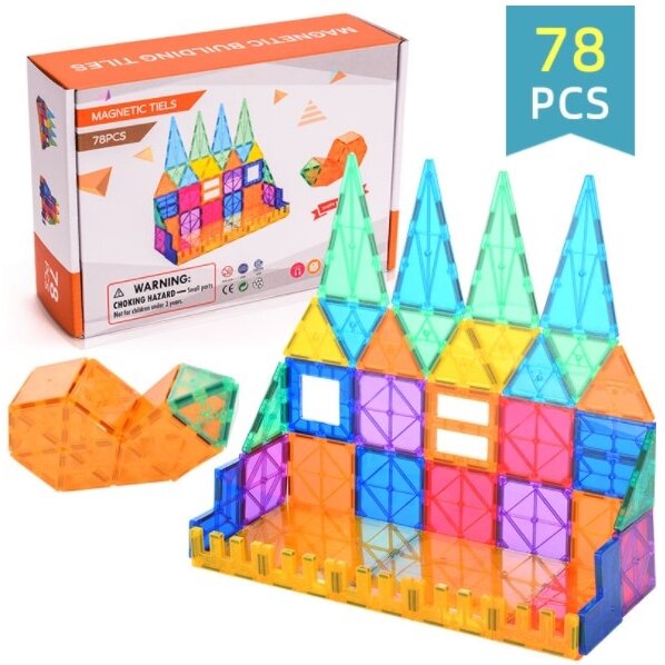 [78件裝] 3D 透光彩色磁力片積木玩具 益智拼裝玩具 [78pcs Set] 3D Magnetic Buliding Tiles