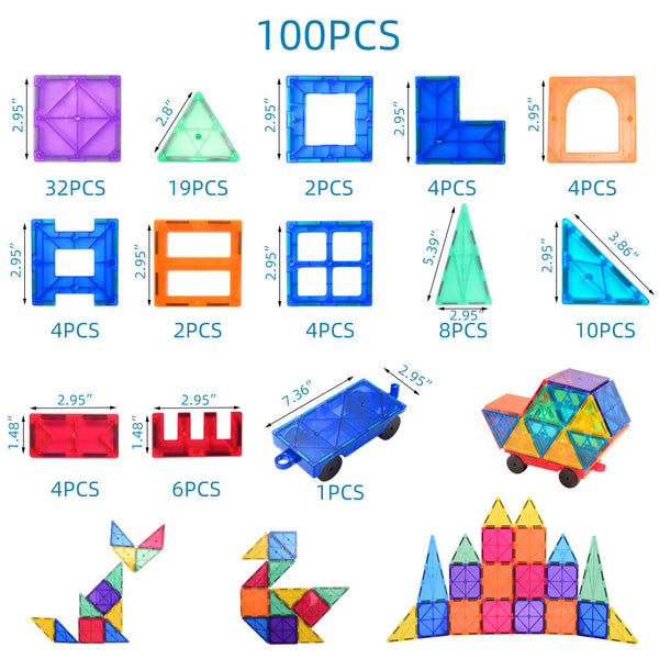 [100件裝] 3D 透光彩色磁力片積木玩具 益智拼裝玩具 [100pcs Set] 3D Magnetic Building Tiles