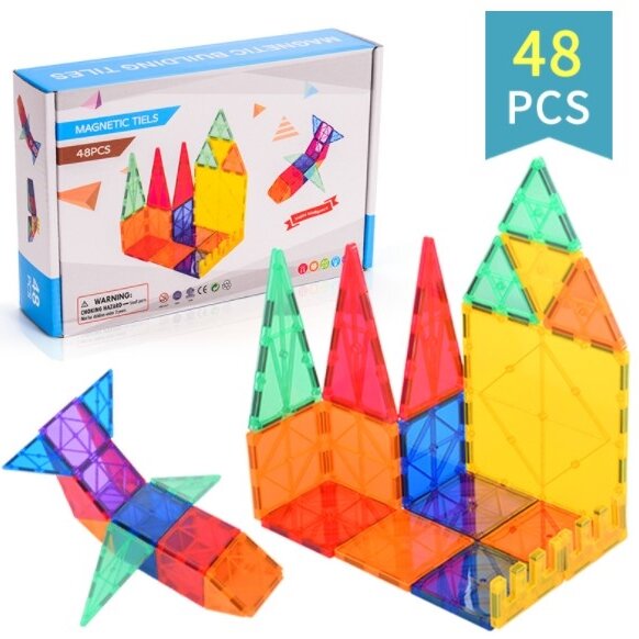 [48件裝] 3D 透光彩色磁力片積木玩具 益智拼裝玩具 [48pcs Set] 3D Magnetic Buliding Tiles