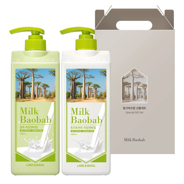 Milk Baobab - 韓國 保濕洗髮水 1000ml 順滑護髮素 1000ml 套裝 (青檸 & 羅勒味 + 牛乳蛋白 & 猴麵包樹種子)